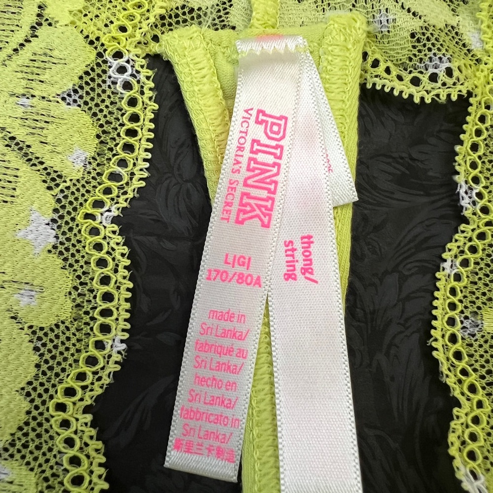 New Victoria's Secret PINK yellow polka dot Lace Waist thong panties VS Large L - Picture 3 of 3